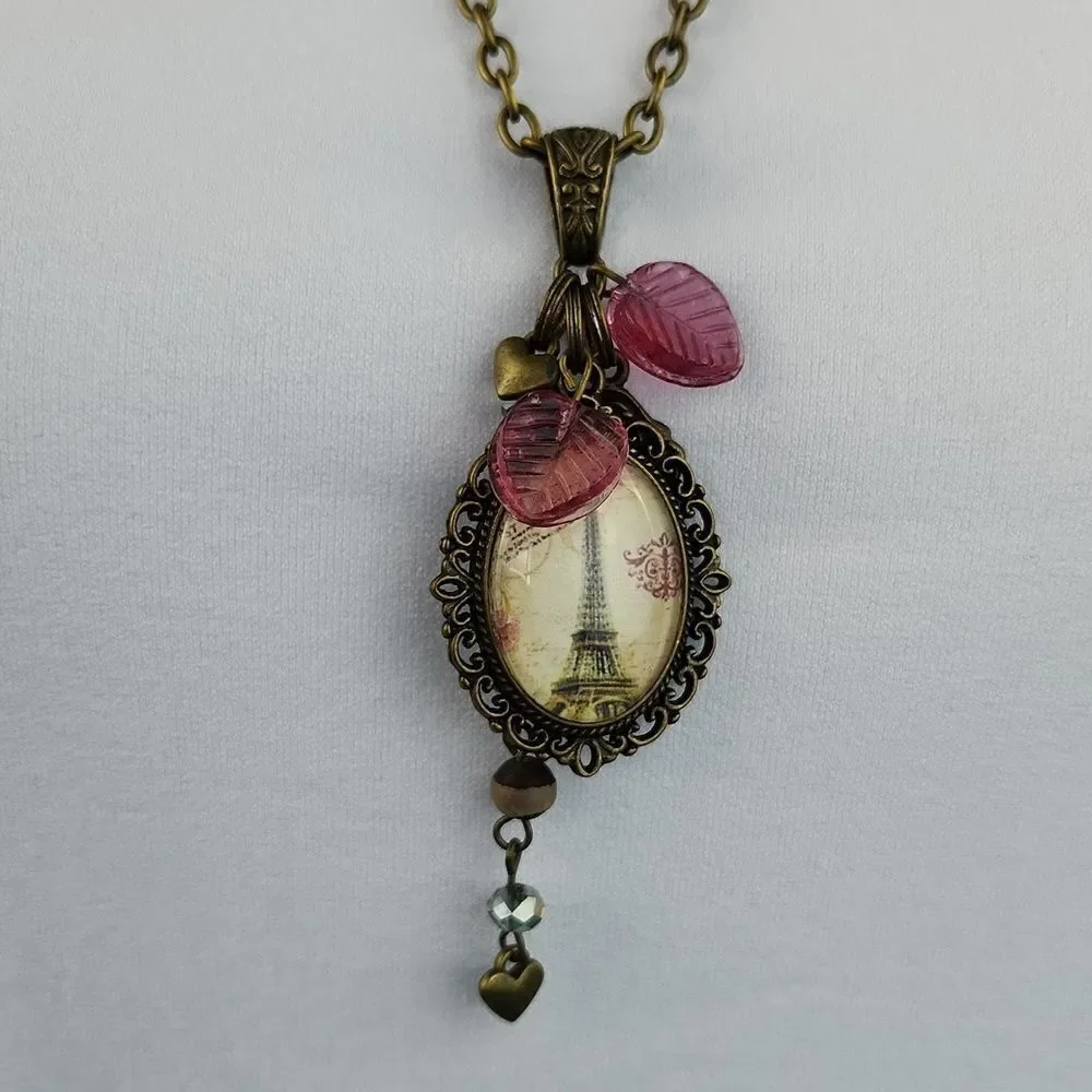 🔹️NWT Bronze Chain & Eiffel Tower, Charms, & Bead Pendant Necklace - Picture 8 of 10